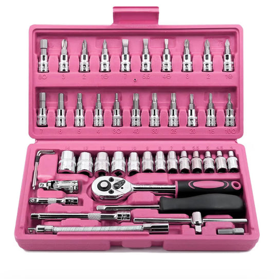 46 Piece 1/4”/1/2” Socket Ratchet Set