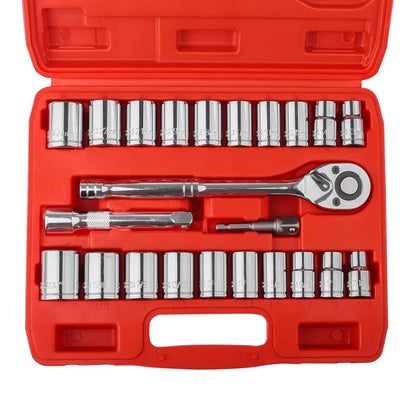 46 Piece 1/4”/1/2” Socket Ratchet Set