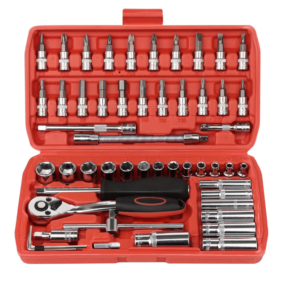46 Piece 1/4”/1/2” Socket Ratchet Set