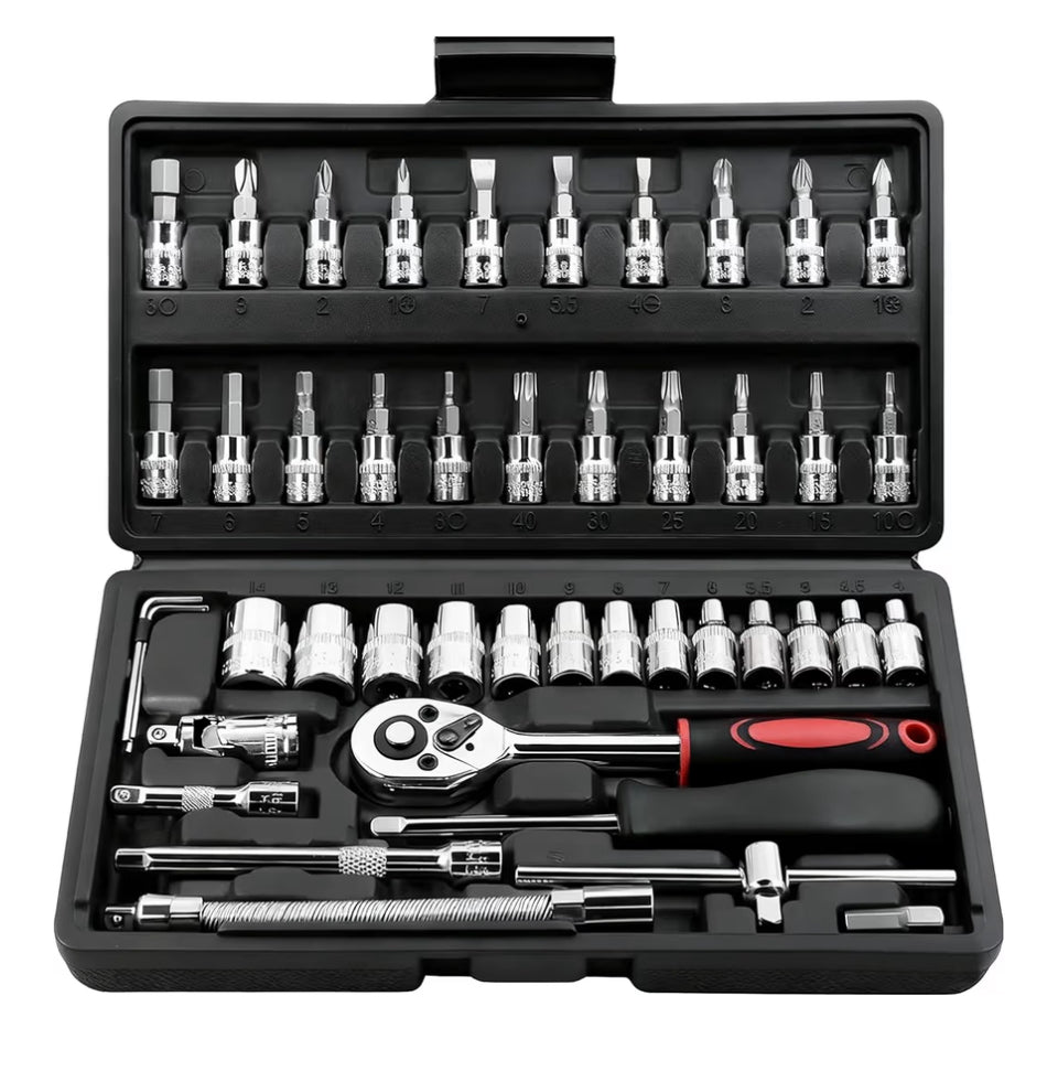 46 Piece 1/4”/1/2” Socket Ratchet Set