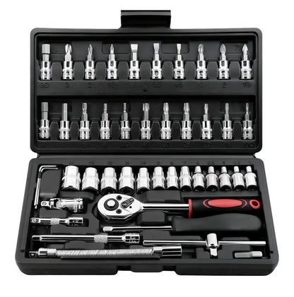 46 Piece 1/4”/1/2” Socket Ratchet Set