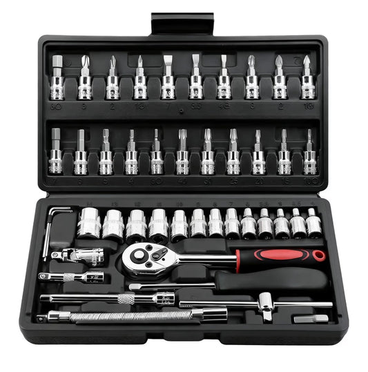 46 Piece 1/4”/1/2” Socket Ratchet Set